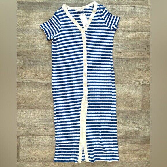 MANGO BLOGGER FAVE!!! Striped Knit Midi Dress NWT | Blue White Size 8 - Picture 15 of 16